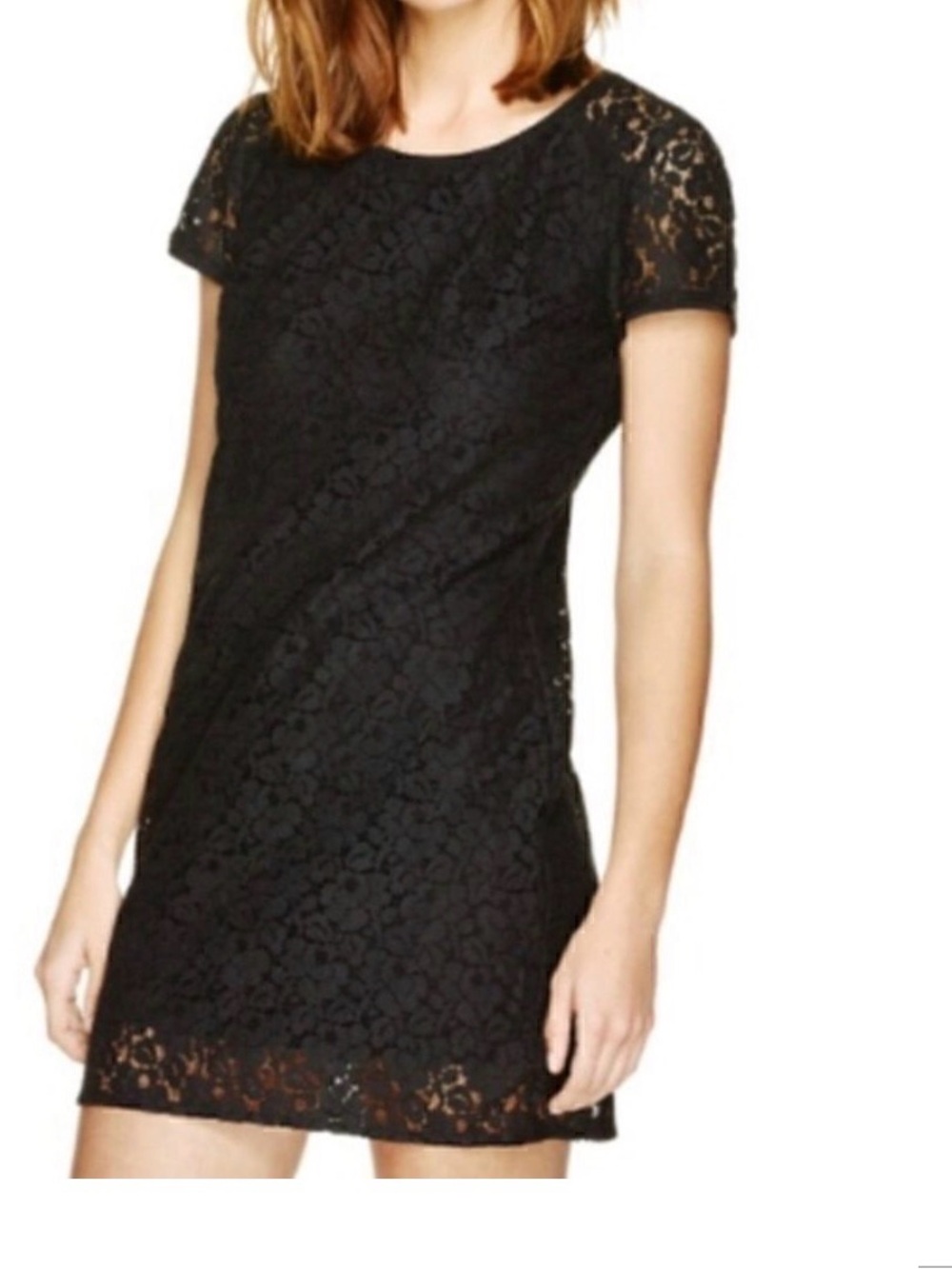 Aritzia Talula Black Floral Lace Short-Sleeve Mini Dress